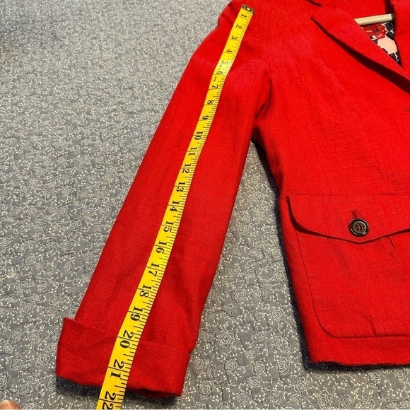 Adagio Blazer Linen Blend Pockets Vibrant Red Long Sleeve Floral Lined Size 8/10 - Picture 12 of 13